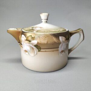 RS Germany (Reinhold Schlegelmilch) Small Teapot w/ White Roses Gold Deco Trim